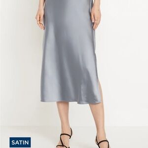 Elegant Satin Midi Skirt - Silver
